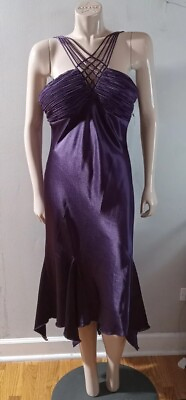 #ad S.L. Fashions Satin Dress Sz 14 Sleeveless Cocktail Purple $25.00